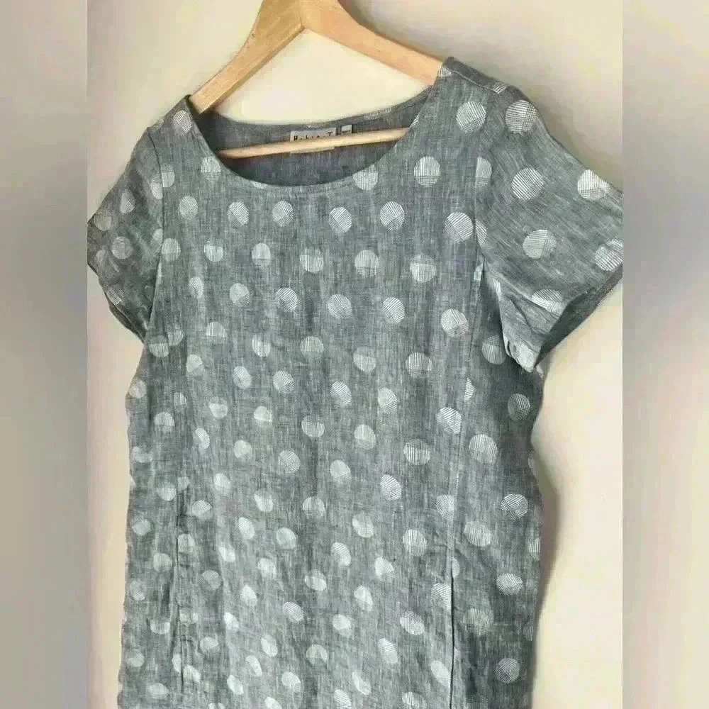Habitat Women’s 100% Linen Blue Pull Over Polka Dot Travel Coastal Midi Dress XS - Picture 3 of 14